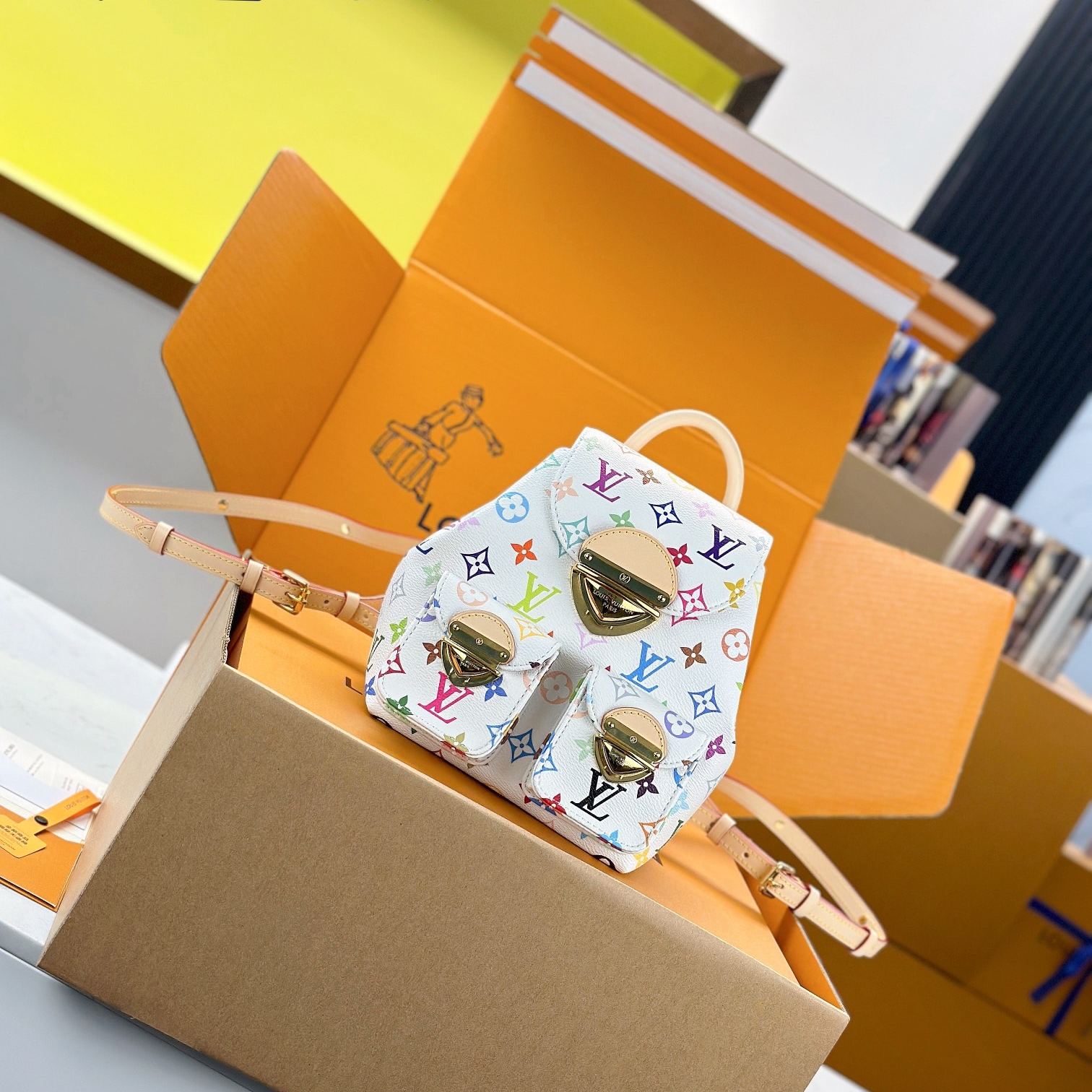 루이비통 x 무라카미 다카시 베니스 백팩 화이트 멀티컬러 모노그램